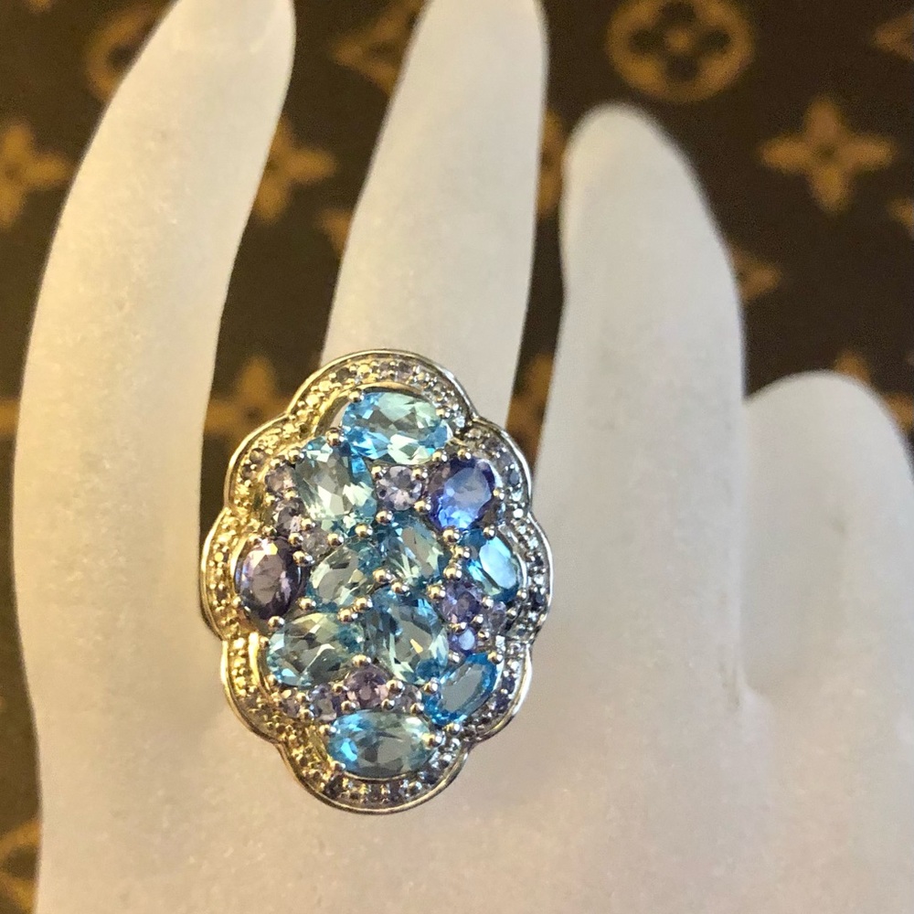 Tanzanite and blue topaz ring